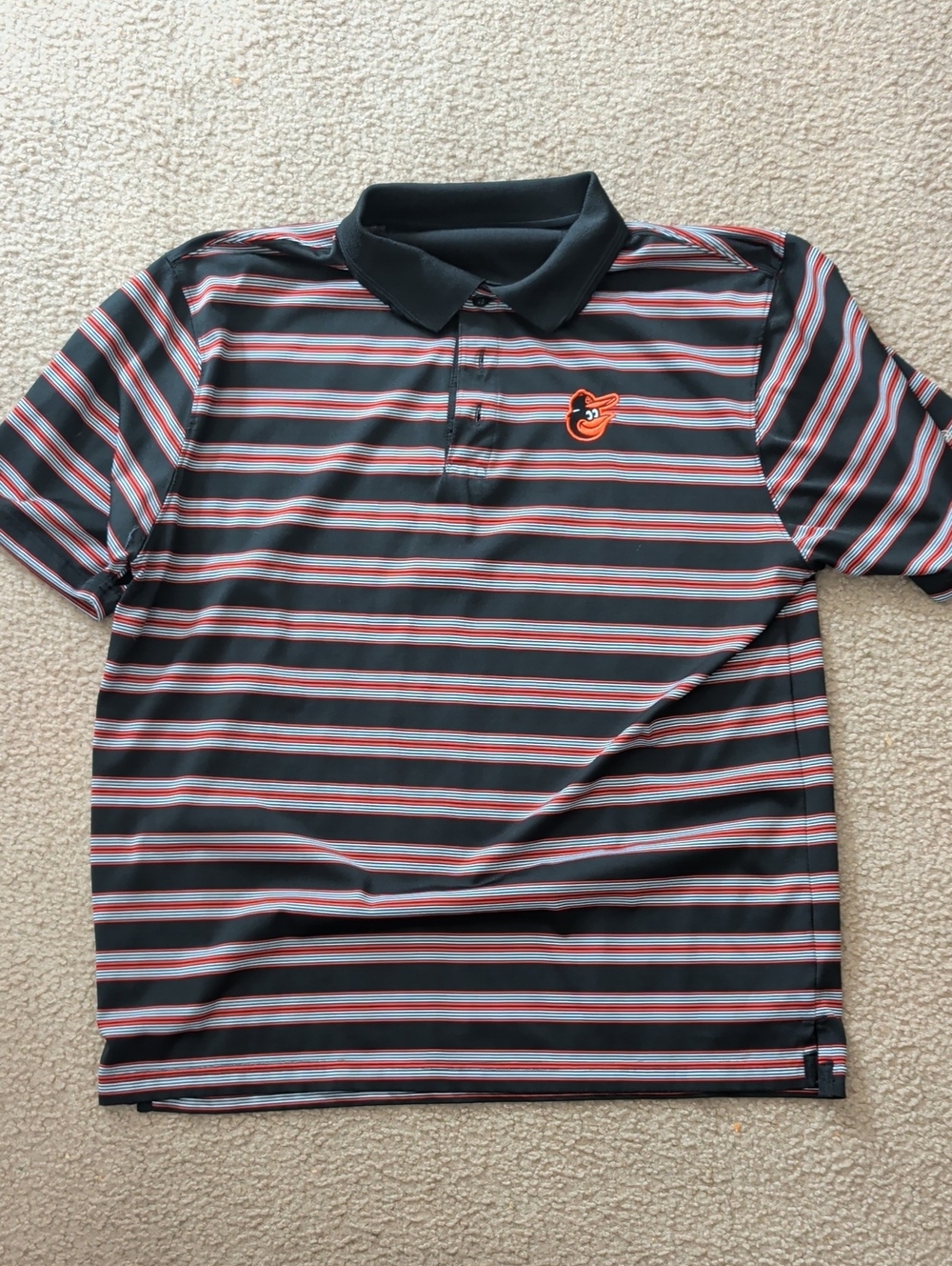 Baltimore Orioles Stripe Performance Polo Shirt - Black/Orange